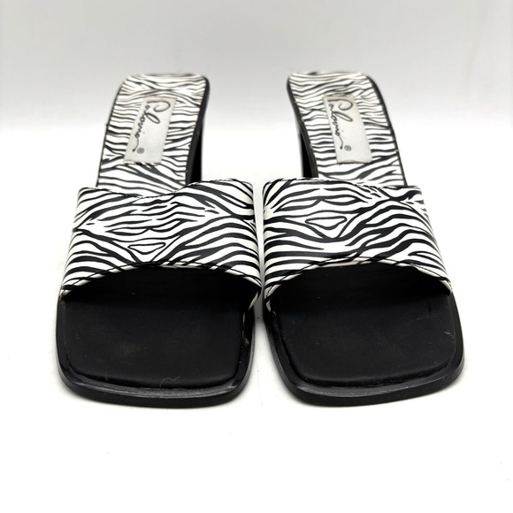 Vintage 90s Palornio Zebra Print Genuine Leather Block Heel Sandal Mules Size 7 - Picture 7 of 16